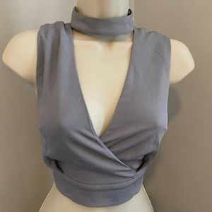 NWT Akira “Luxe Party Sleeveless Crop” Top Dusty Blue Grey S